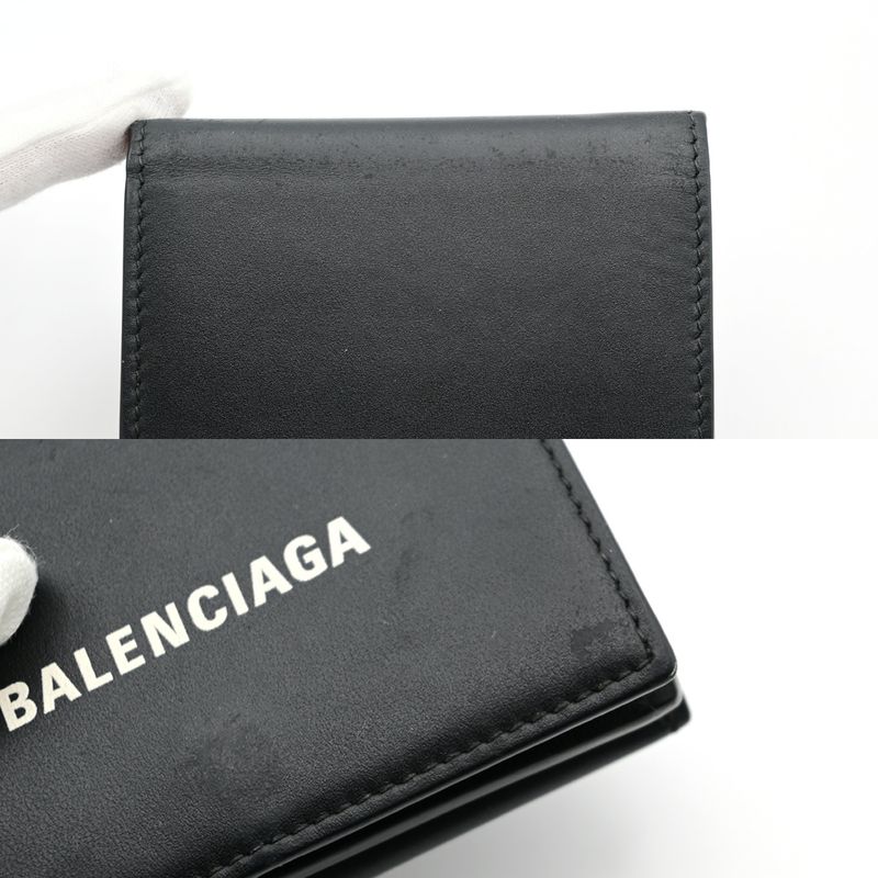 Balenciaga Trifold Wallet Mini Compact Wallet Black Leather 64bs001