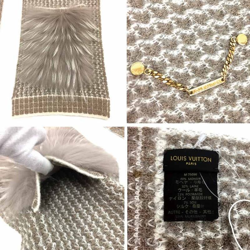 Sale Louis Vuitton Echarpe Elna M75090 Scarf Beige New Old Aq3771