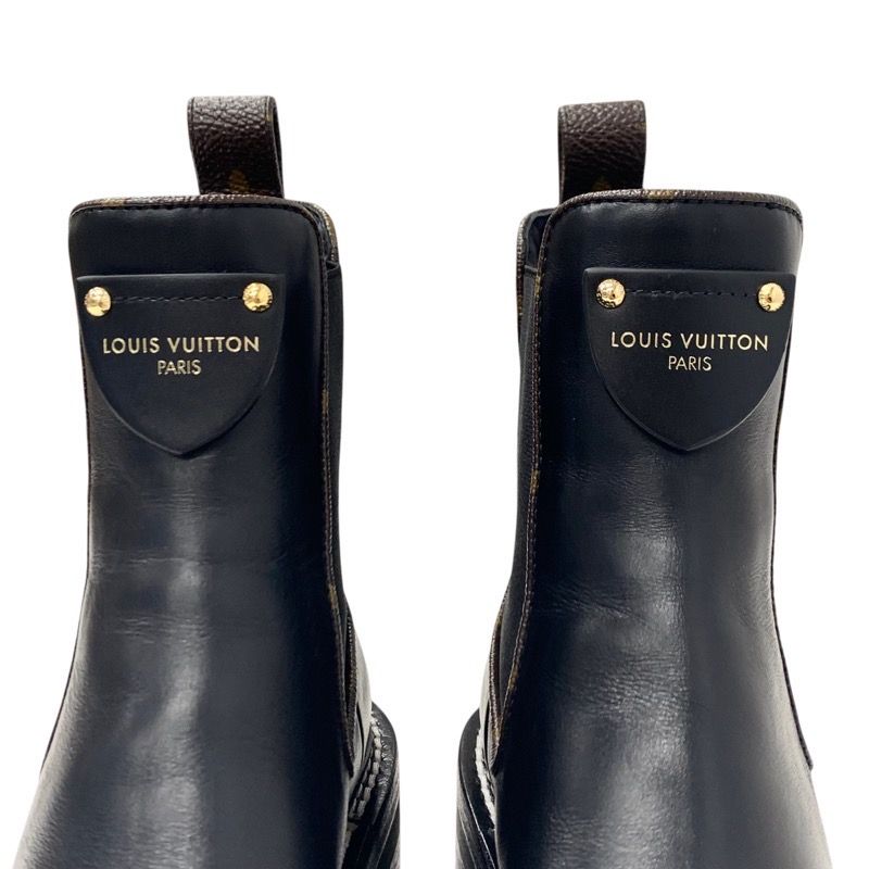 Louis Vuitton Bobur Line Monogram Boots Short Boots Shoes Leather Black Ankle