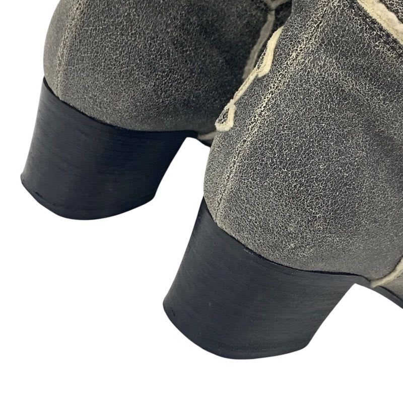 Chanel Boots Long Shoes Leather Shearling Gray Coco Mark