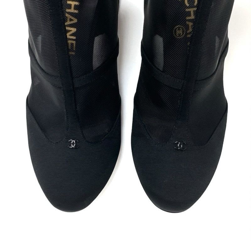 Chanel Boots Short Shoes Mesh Fabric Black Coco Mark