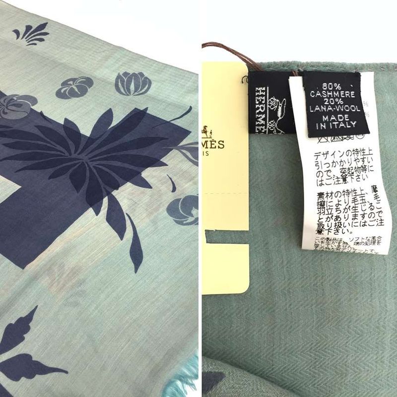 Sale Rare Hermes Plaid Super Large Shawl Blanket Cashmere Wool Green H Pattern