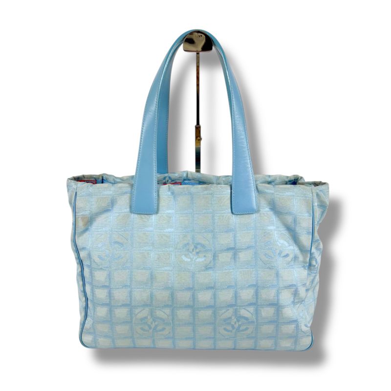 Chanel New Travel Line Tote Bag Tote MM Nylon Jacquard Light Blue Light Blue