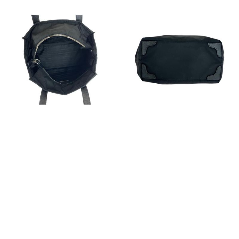 Prada Tessuto Saffiano Triangle Logo Plate Black Silver Hardware Tote Bag