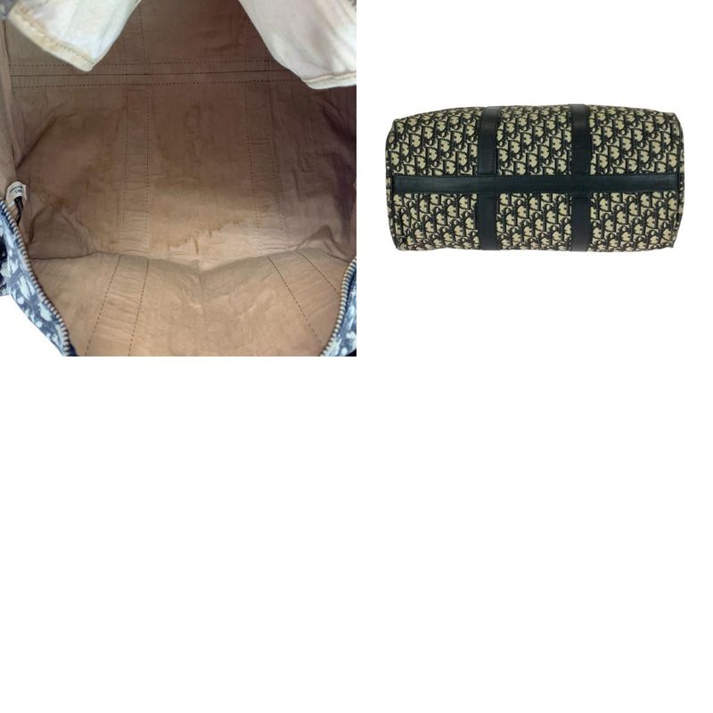 DIOR Vintage Trotter Black Beige Gold Hardware Canvas/leather Boston Bag Women