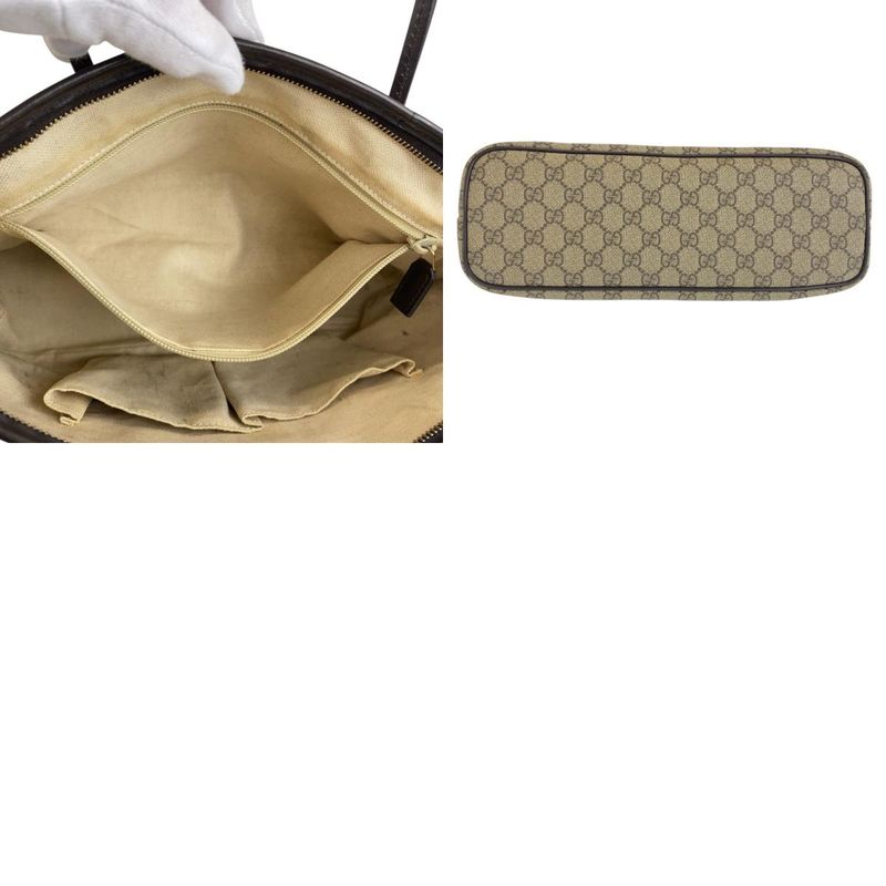 Gucci Beige Gray Brown GG Supreme Canvas/leather 353439 Tote Handbag Ladies