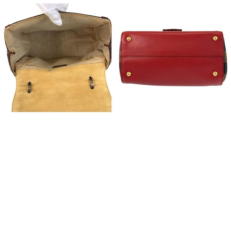 Fendi Pecan Silvana Red Brown Leather / Canvas Handbag Shoulder Bag 2way Women