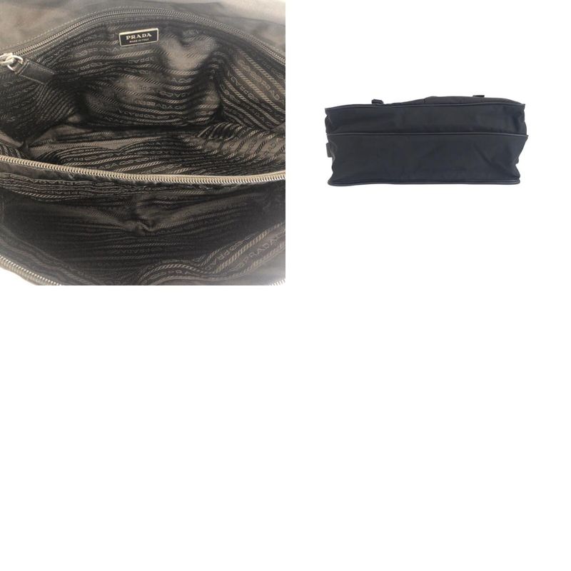 Prada Tessuto Triangle Logo Plate Black Silver Hardware Shoulder Bag Messenger