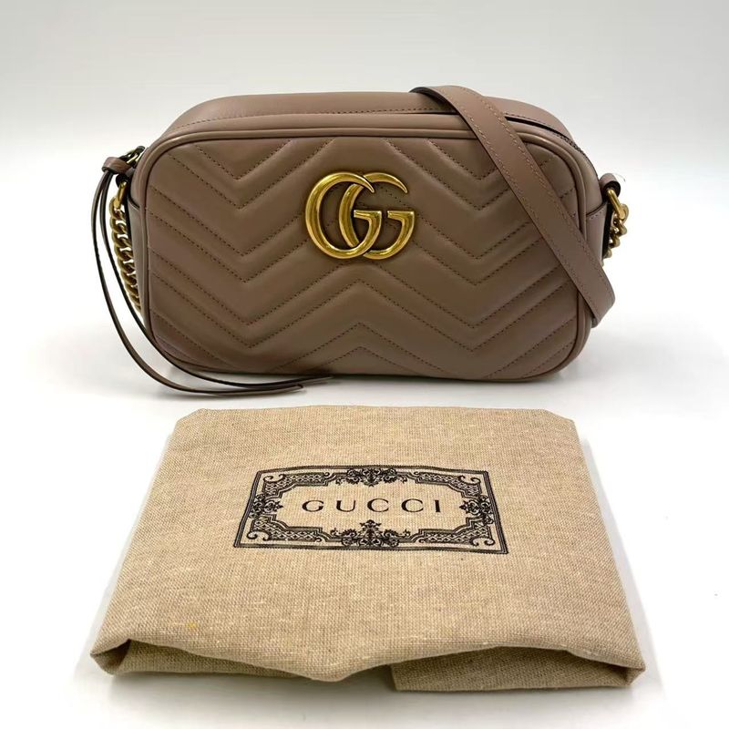 Gucci GG Marmont Quilted Small Chain Leather Beige Shoulder Bag Gold 447632