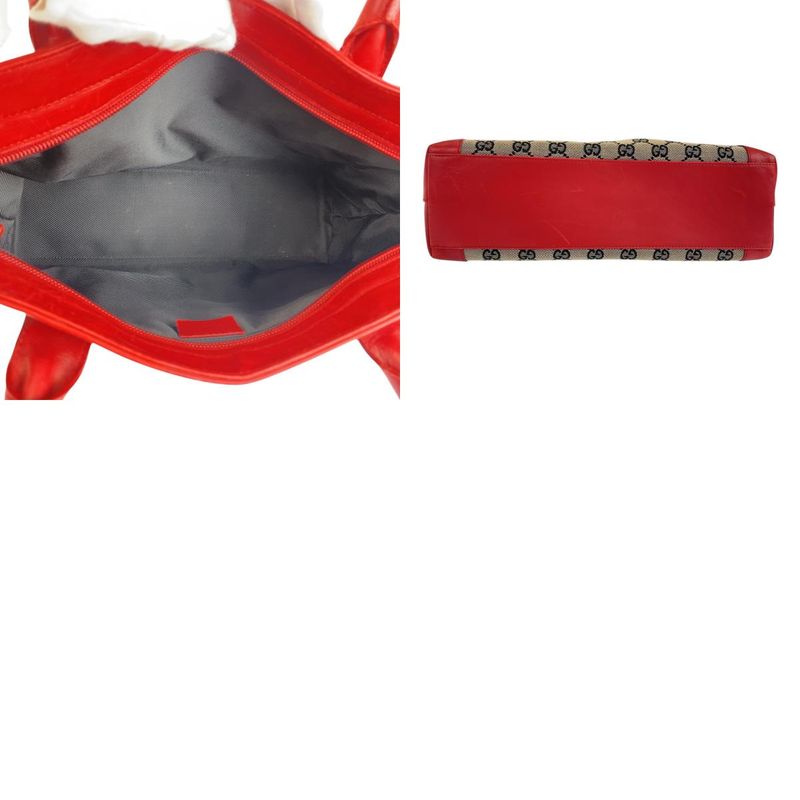 Gucci Red Beige Navy Silver Hardware GG Canvas/leather 002119 Tote Handbag