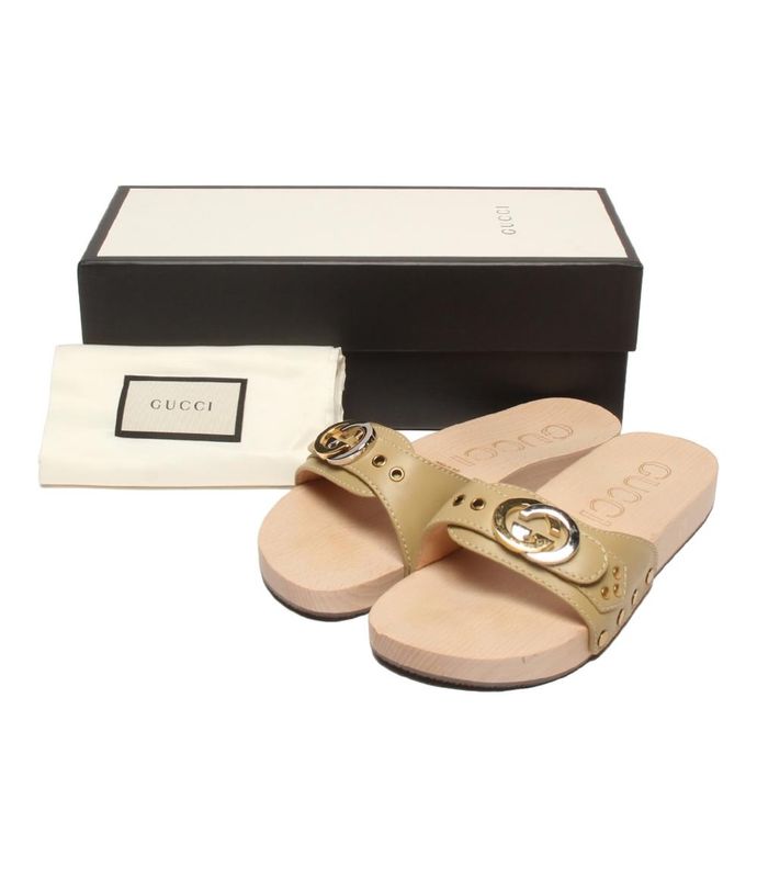 Gucci Wood Slide Sandals Interlocking Women's Size 37 (L) Gucci