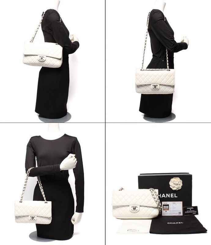 Chanel Shoulder Bag Shoulder Double Flap Double Chain Silver Hardware Caviar