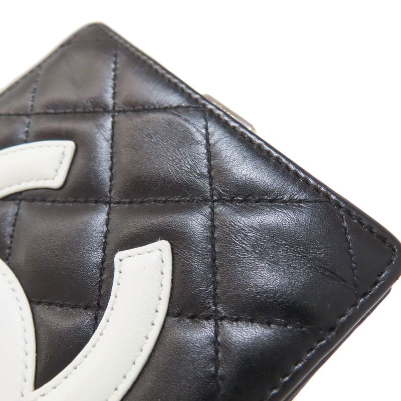 Chanel Cambon Line Silver Hardware Bifold Wallet With Coin Purse Calf Women