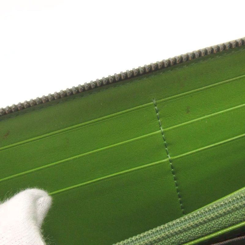 Gucci Micro Striped Long Wallet With Round Zipper 307987 Enamel In Green