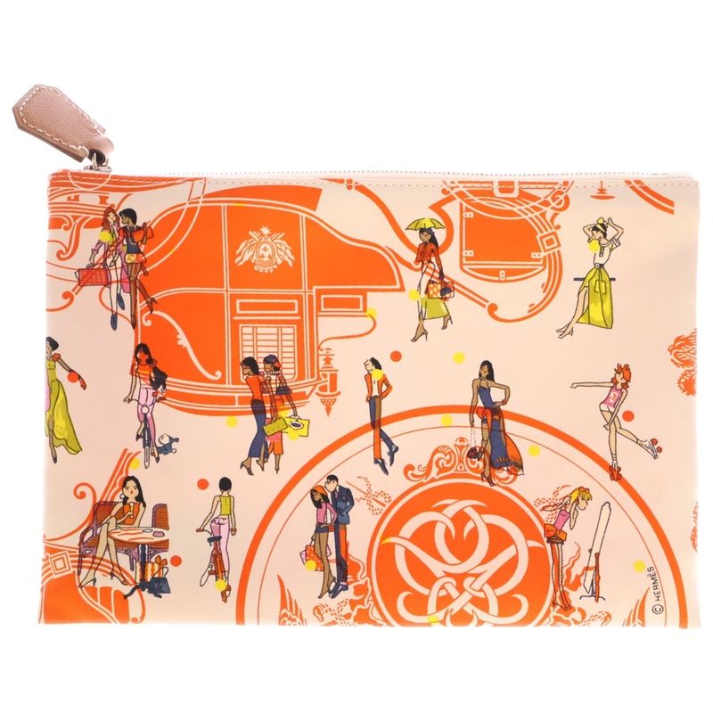 Hermes Silky Pocket Makeup Pouch Case Pouch Storage Multicolor Orange Silk