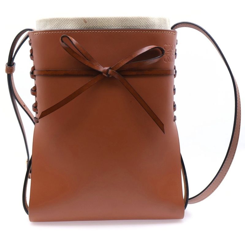 Loewe Ikebana Anagram Calfskin Lace-up Leather Tote Bag Brown Women A858i01x01