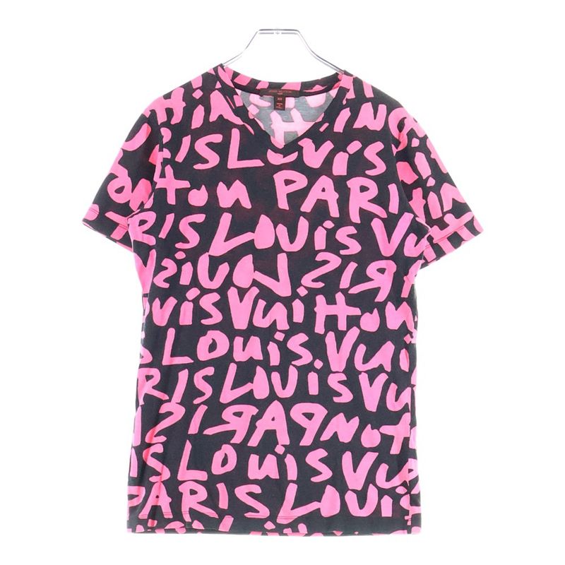Louis Vuitton 09SS Graffiti V-neck Logo Print Short Sleeve T-shirt Cut And Sewn