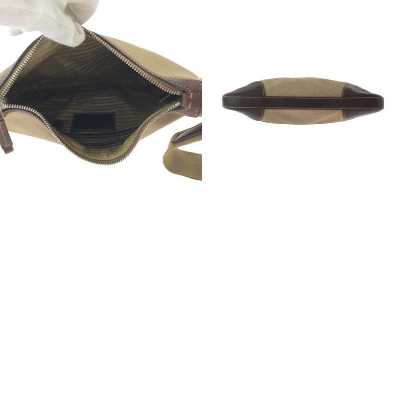 Prada Logo Jacquard Brown Silver Hardware Canvas Shoulder Bag Pochette Women