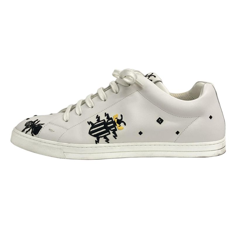 Fendi Sneakers 9 Men's 7e1160 White X Black X Yellow Bugs / Size 9 Leather