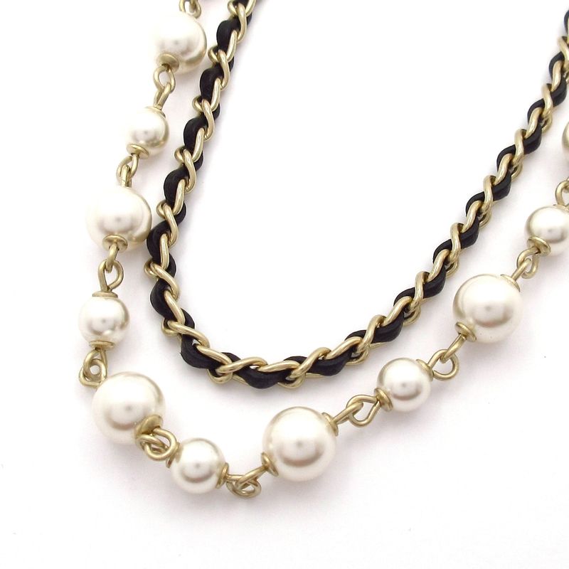 Chanel Necklace Beautiful - Leather Silver X Black X Ivory Long Necklace