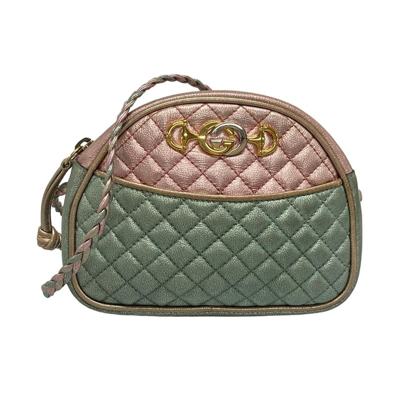 Gucci Shoulder Bag Zumi Laminated Quilted 534951 Light Blue Pink And Beige