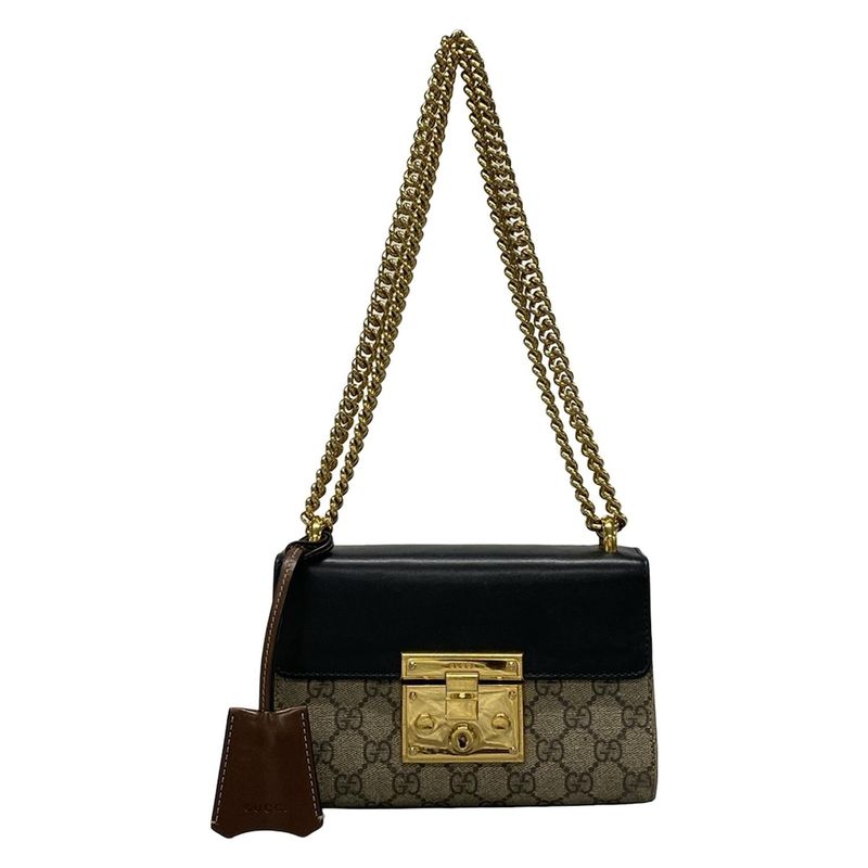 Gucci Shoulder Bag Padlock GG Small 409487 Beige X Ebony X Multi Chain Shoulder