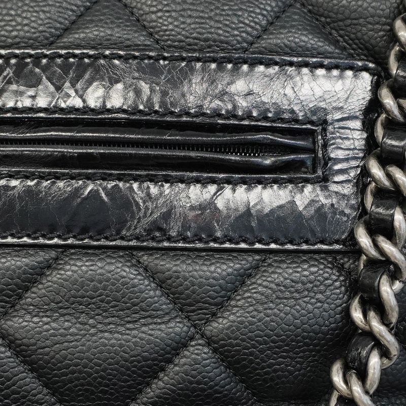 Chanel Shoulder Bag Matelasse Caviar Skin Black Silver Hardware Women
