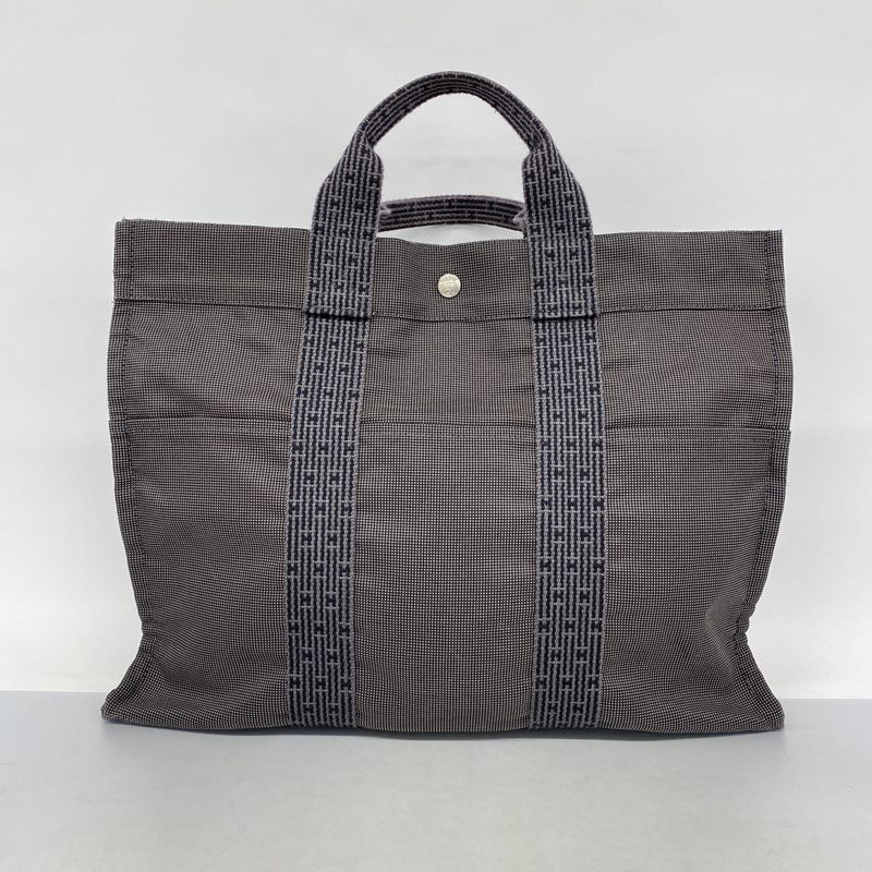 Hermes Tote Bag Her Line MM Canvas Gray Silver Hardware Women