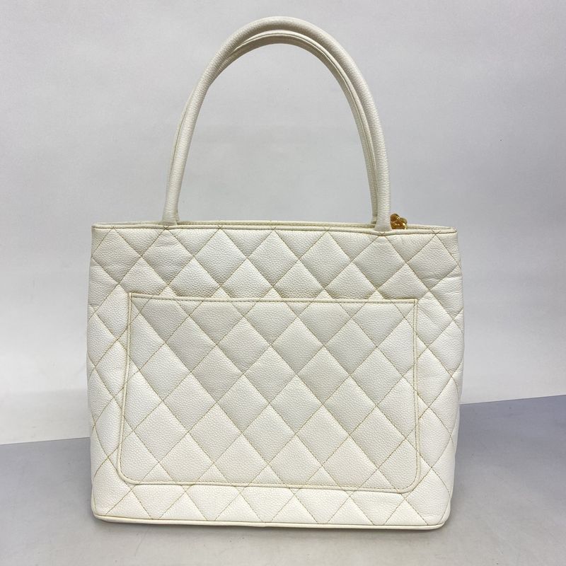 Chanel Tote Bag Revival Tote Caviar Skin White Gold Hardware Women's