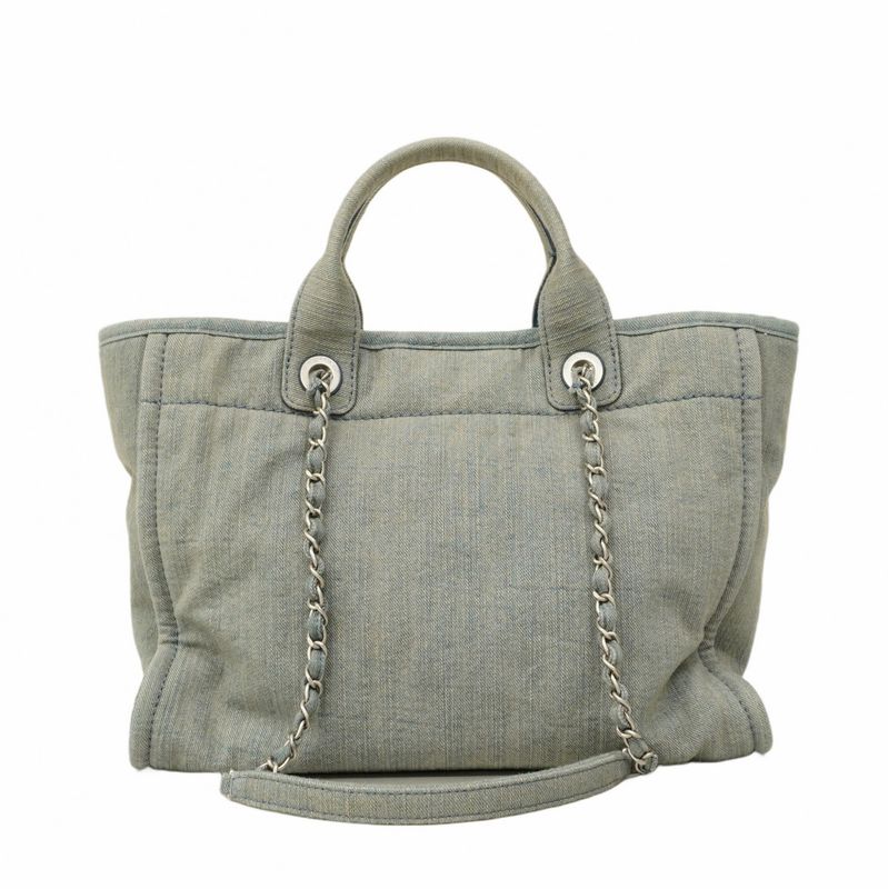 Chanel Tote Bag Deauville Denim Chain Blue Silver Hardware Women