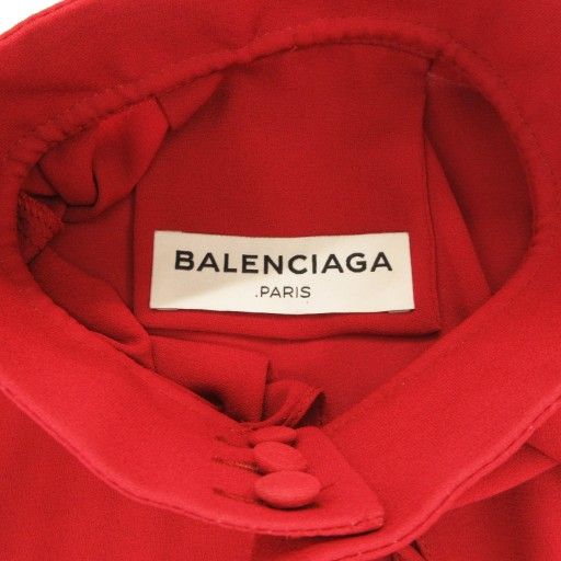 Balenciaga Blouse Cut And Sewn Long Sleeve Pullover High Neck Ribbon 36 Red GV