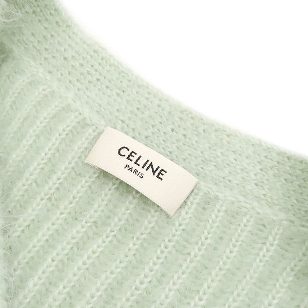 Celine Cardigan Mohair Short Sleeve Knit Mohair Silk Mint Green M Mohair Silk