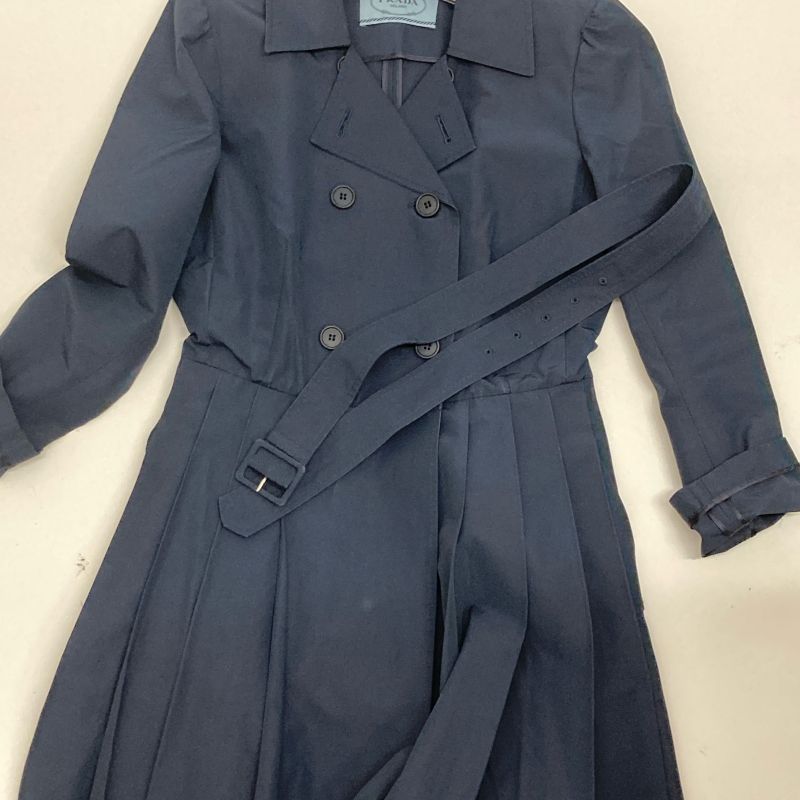 Prada 13SS Navy Cotton And Polyester Gathered Trench Coat 38