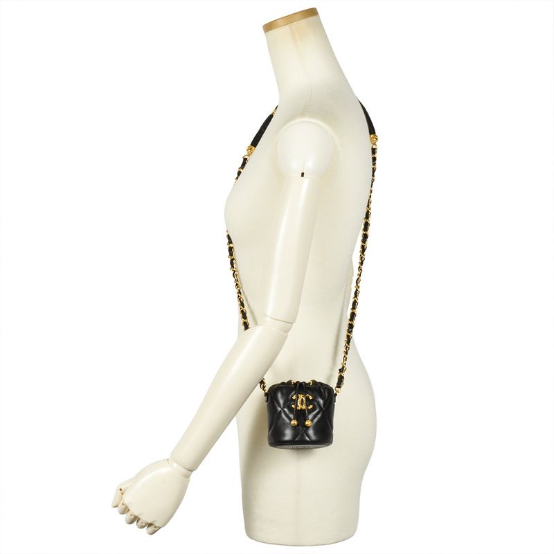 Chanel Matelasse Mini Chain Pouch Shoulder Bag Lamb Skin Ap2330 Black Gold
