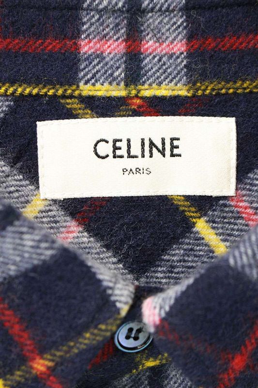Celine Rc07h0h06 Anagram Brushed Check Wool Long Sleeve Shirt Men's 40