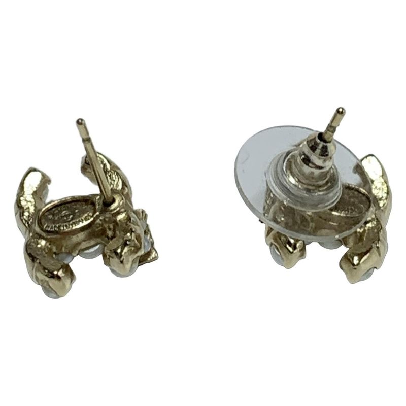 Chanel Earrings Coco Mark Rai Togo Old X White Ribbon