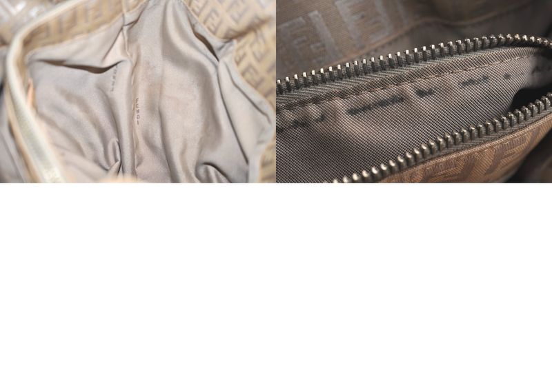 Fendi Vintage Zucchino Pattern Hand Tote Bag Canvas Leather Beige 4350n