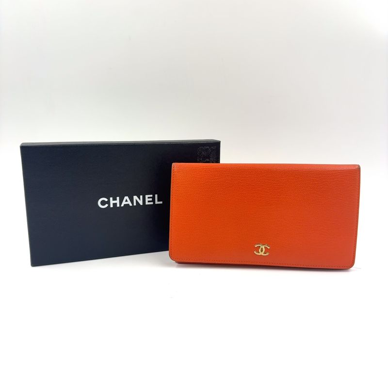 Chanel Coco Mark Serial No 6 Leather Orange Long Wallet