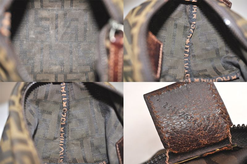 Fendi Zucca Pattern Vintage Handbag Pouch Purse Nylon Leather Brown 4501n