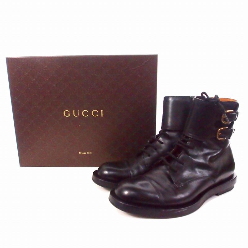 Gucci Double Buckle Military Boots Double Buckle Leather Military Boots Shoes 7