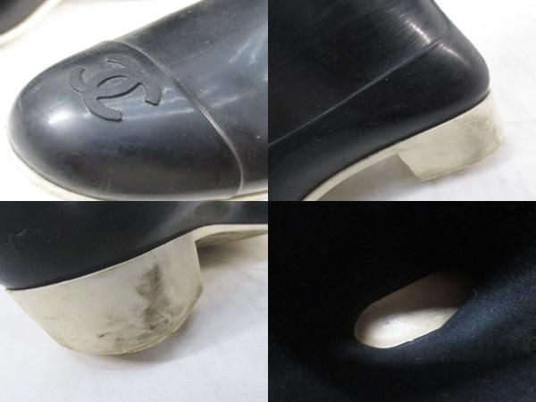 Chanel Camellia Corsage Coco Mark Rain Boots Heel Rubber Black Size 37