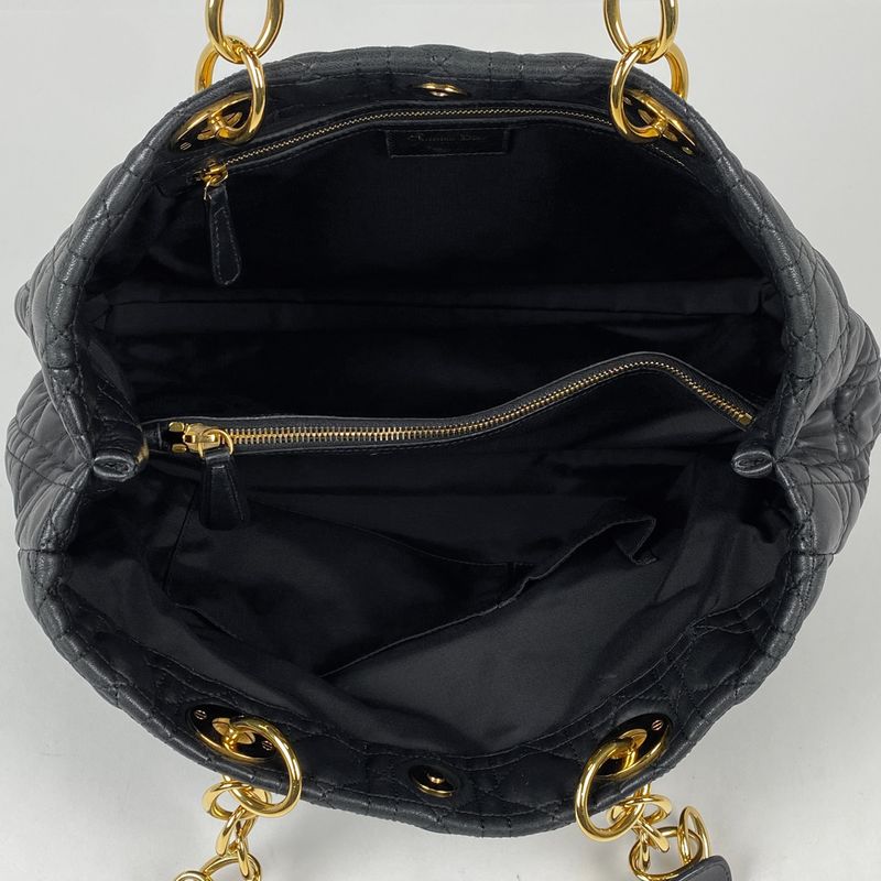 Christian DIOR Cannage Chain Tote Shoulder Bag Tote Leather Black Women