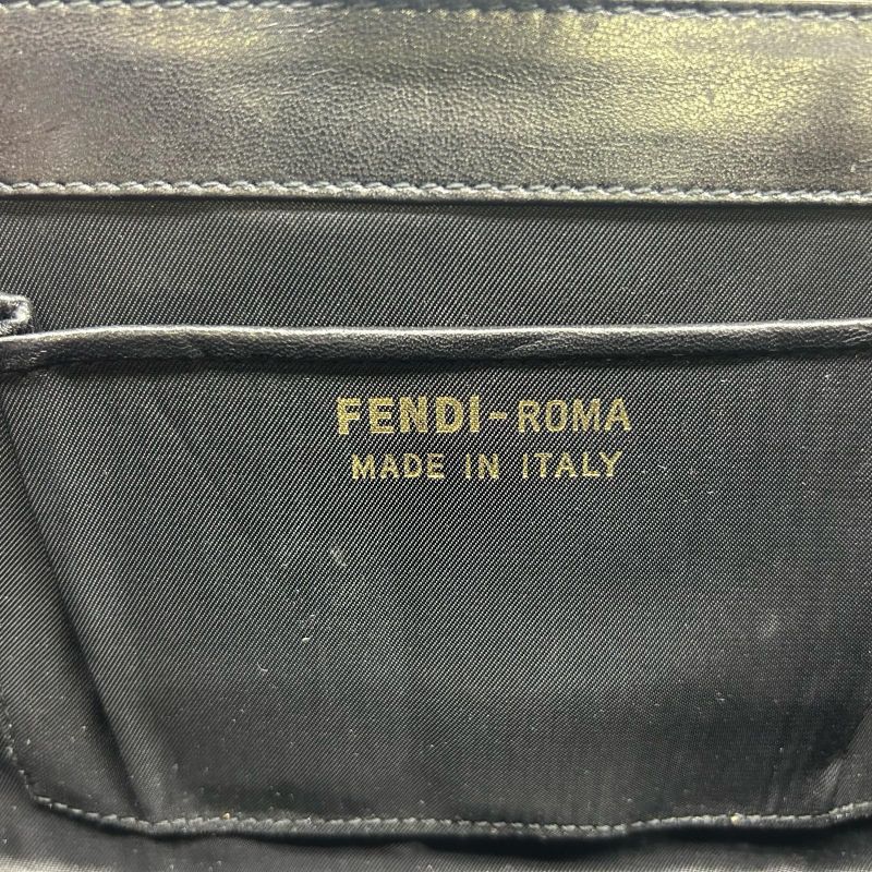 Vintage Fendi FF Logo Leather Shoulder Bag Shoulder Tote Hand Black Women ECE