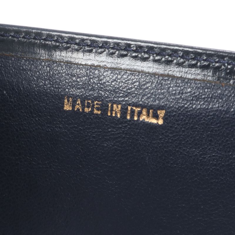 Vintage Celine Leather Handbag Tote Genuine Leather Navy Blue Branded Women's