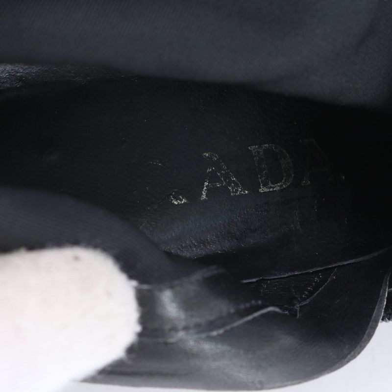 Prada Tessuto Nylon Boots Short Heel Shoes Booties Black Women's RRM Cy4-3