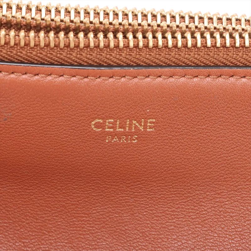 Celine Trio Small Leather Shoulder Bag Crossbody Brown Gold Hardware Women's