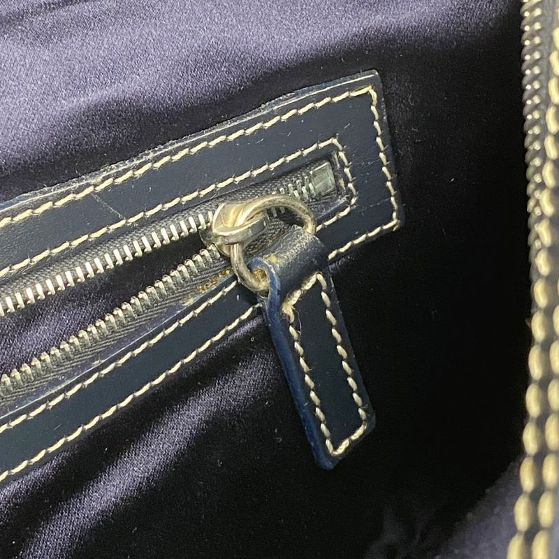 Fendi Handbag Zucchino Nylon Canvas Navy Silver Hardware Women