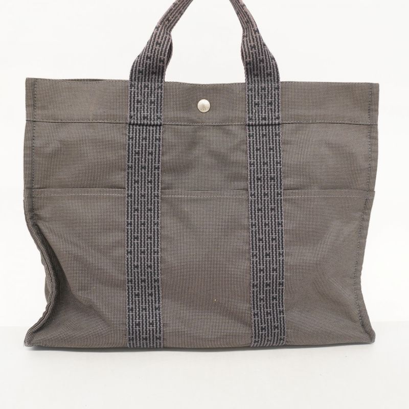 Hermes Tote Bag Her Line MM Canvas Gray Silver Hardware Men Women Unisex