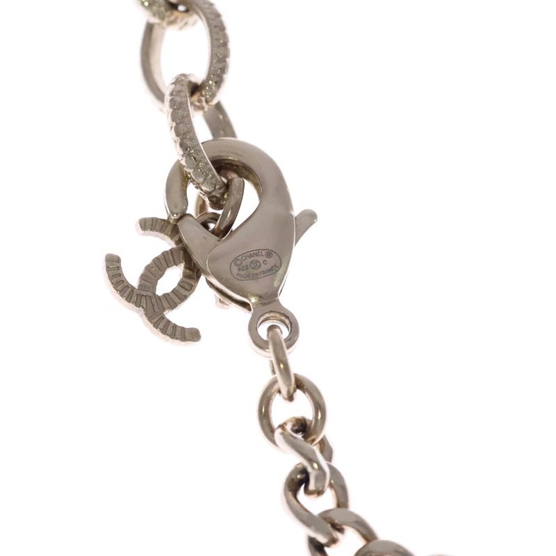 Chanel Coco Mark Perfume Chain Necklace Pendant Chain Pink X Silver