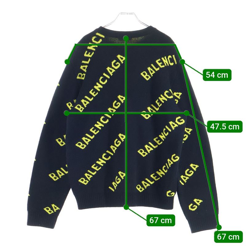 Balenciaga 20AW Allover Logo Jacquard Crewneck Knit Sweater Black 648433 T1567